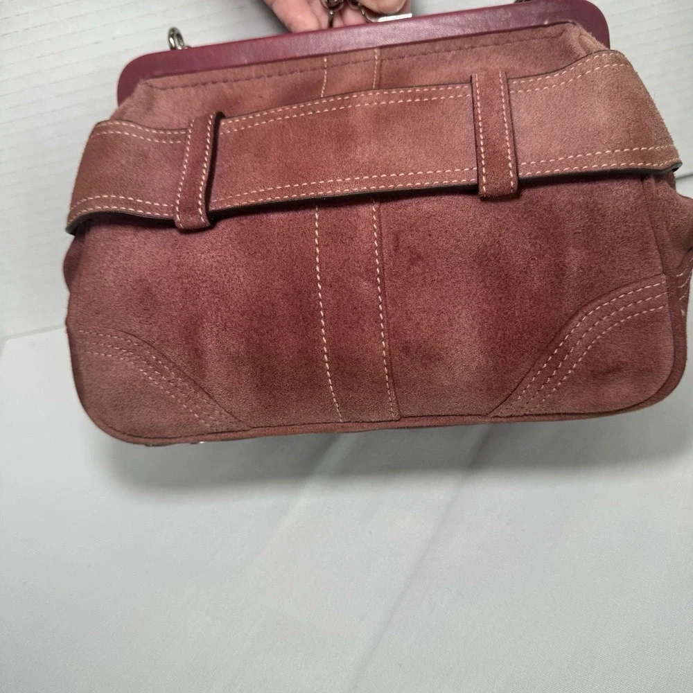 Vintage Coach 8A25 Suede Soho Mini Doctor Bag/Framed Kisslock Purse Oxblood Rare - Picture 5 of 16